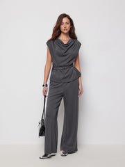 Cowl Neck Belted Top & Mid Rise Wide Leg Trousers Set
