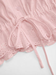 Cotton-blend Puff Sleeve Lace Trim Broderie Anglaise Oversized Blouse