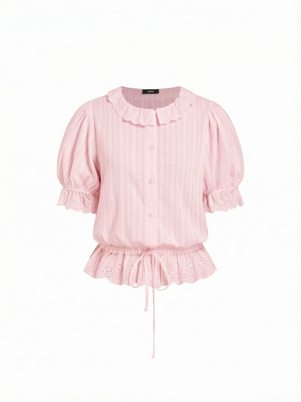 Cotton-blend Puff Sleeve Lace Trim Broderie Anglaise Oversized Blouse