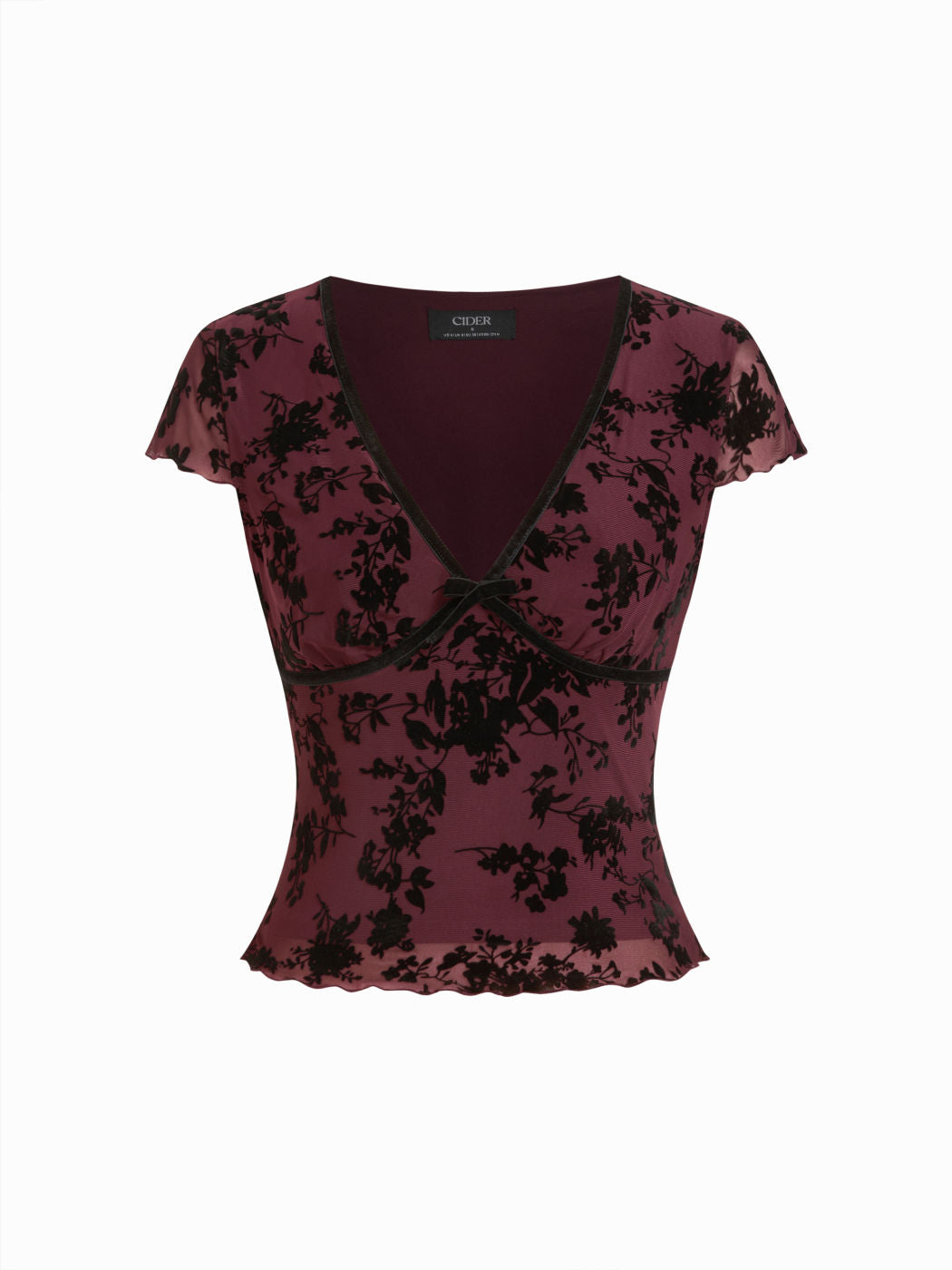 Textured Floral V-neck Lace Panel Crop Top