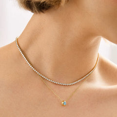 14K Gold Birthstone Pendant Necklace - Aquamarine