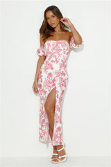 Chase Your Goals Off Shoulder Midi Dress Pink