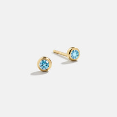 14K Gold Birthstone Stud Earrings - Aquamarine