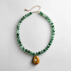 Jamie Semi-Precious Beaded Necklace - Green Jade/Tiger's Eye