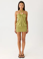 Marimae Halter Mini Dress Olive