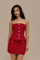 NOEL TWEED BANDEAU CORSET | RED