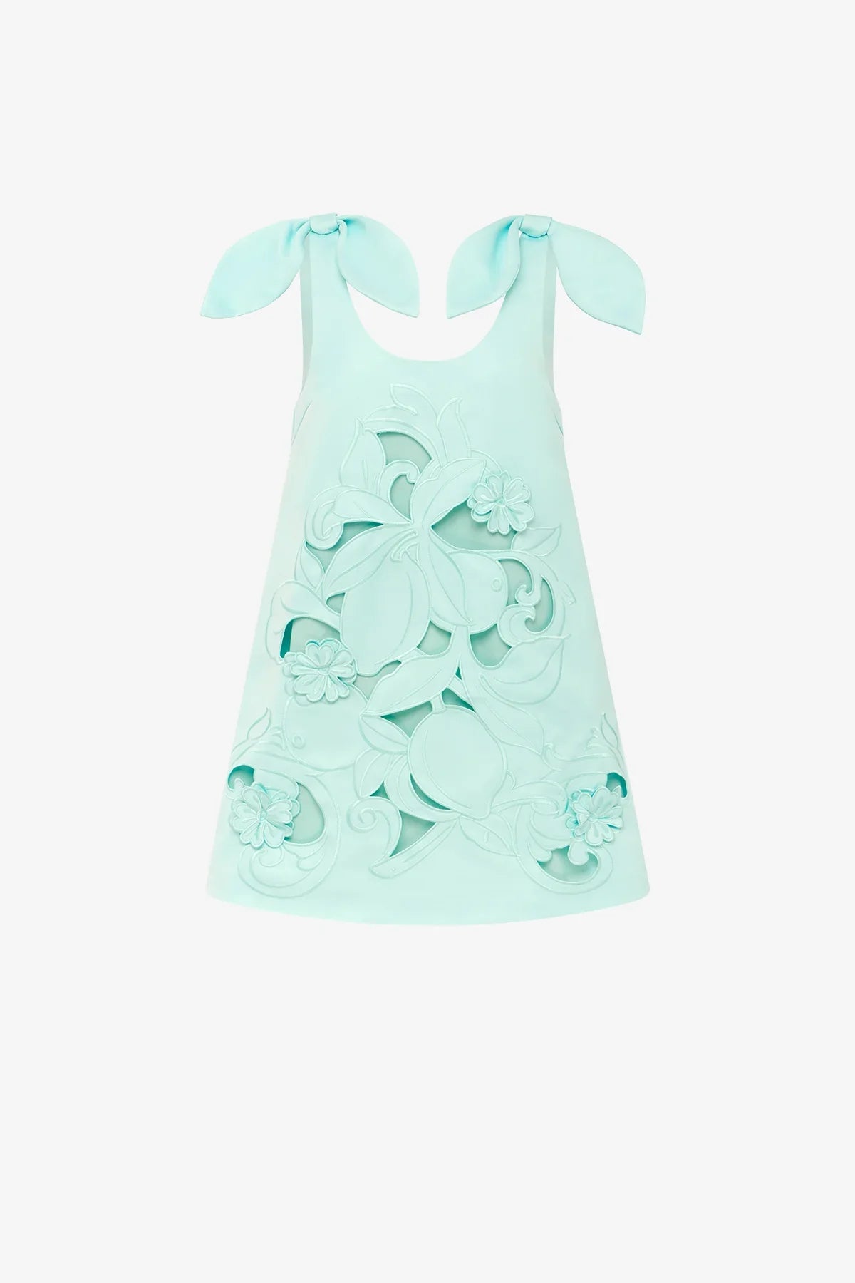 Harper Bow Appliqué Mini Dress - Pale Turquoise