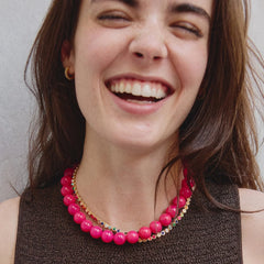 Mini Jane Beaded Necklace  - Fuchsia Agate Bead