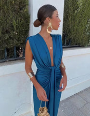 Duttini | Draped Plunge Evening Dress For Women – Dresses Collection