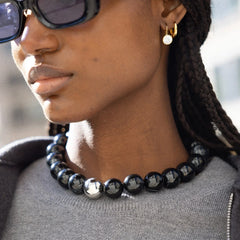 Jane Beaded Necklace - Obsidian/Silver Bead