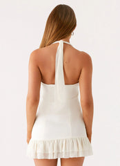 Lets Pretend Halterneck Mini Dress - Cream