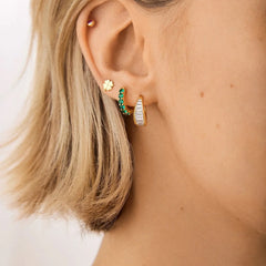 14K Gold Birthstone Huggie Earrings - Emerald