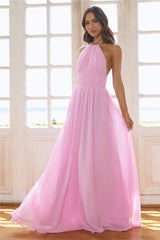 Luxuriously Stylish Halter Maxi Dress Pink
